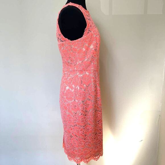 VINCE CAMUTO Pink Salmon Lace Overlay Sheath Dress Floral Sleeveless Size 10 - Picture 5 of 15
